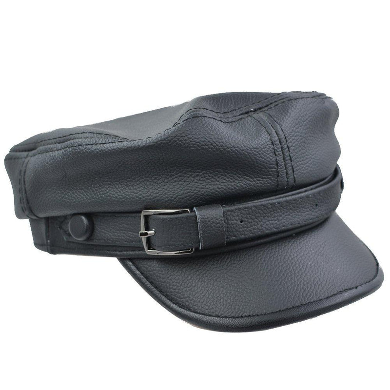 [Australia] - Sandy Ting Unisex Genuine Leather Greek Fisherman Sailor Fiddler Driver Hat Flat Cap Large Black 