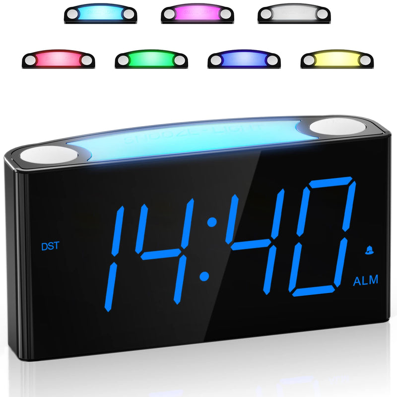 [Australia] - Digital Alarm Clock for Bedroom - 7 Color Night Light,2 USB Chargers,7.5" Large Number Screen & Slider Dimmer,12/24 H,Battery Backup,Easy Loud Electric Alarm Clock for Heavy Sleeper,Boy&Girl Kids Teen Blue Digits 