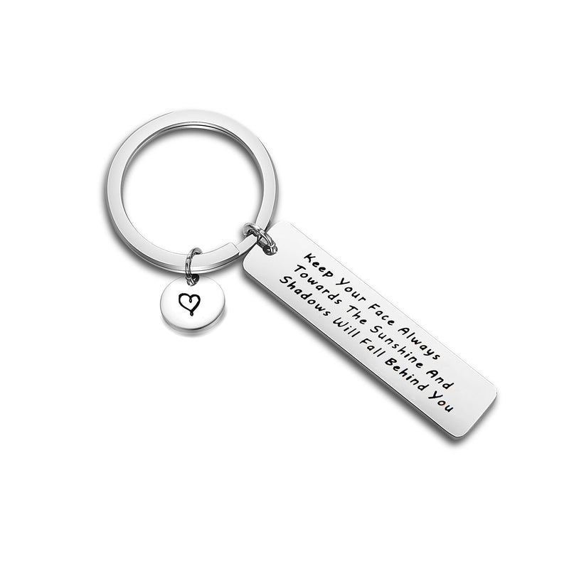 [Australia] - FEELMEM Keep Your Face Always Towards The Sunshine Walt Whitman Quote Keychain Inspirational Jewelry Gift for Family Friend Silver 