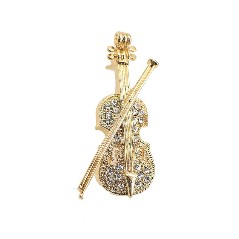 [Australia] - Spinningdaisy Tiny Jewel Crystal Cello with Bow Brooch Pin (Gold) 