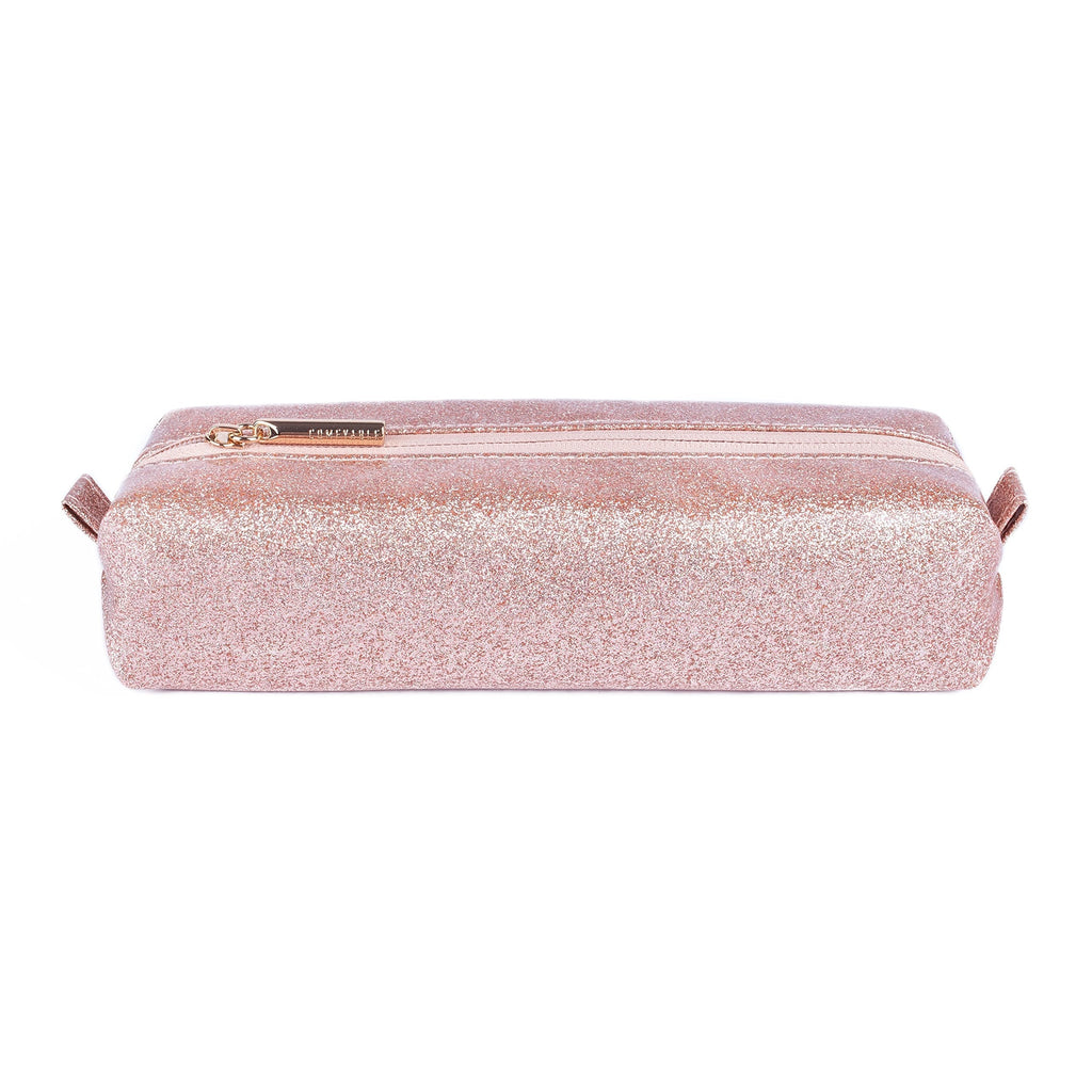 [Australia] - Comfyable Small Cosmetic Bag for Purse Pencil Case Rectangular Makeup Bag Waterproof Glitter Cute Toiletry Pouch Rose Gold Sparkly Shiny Pink 