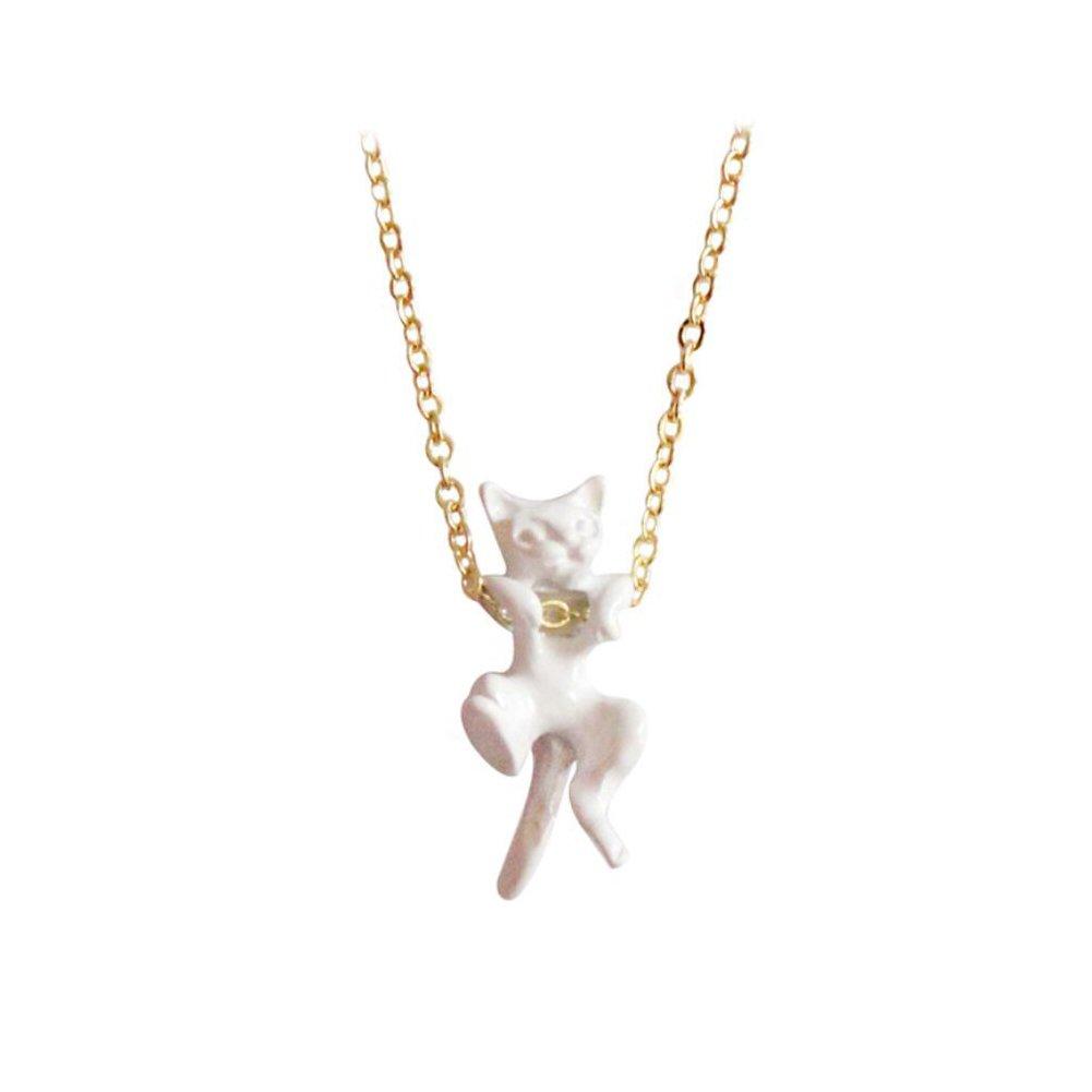 [Australia] - COLORFUL BLING Cute Tiny Lovely Vivid Kitty cat Choker Pendant Necklace for Women Girl Kids Gifts Jewelry - White 