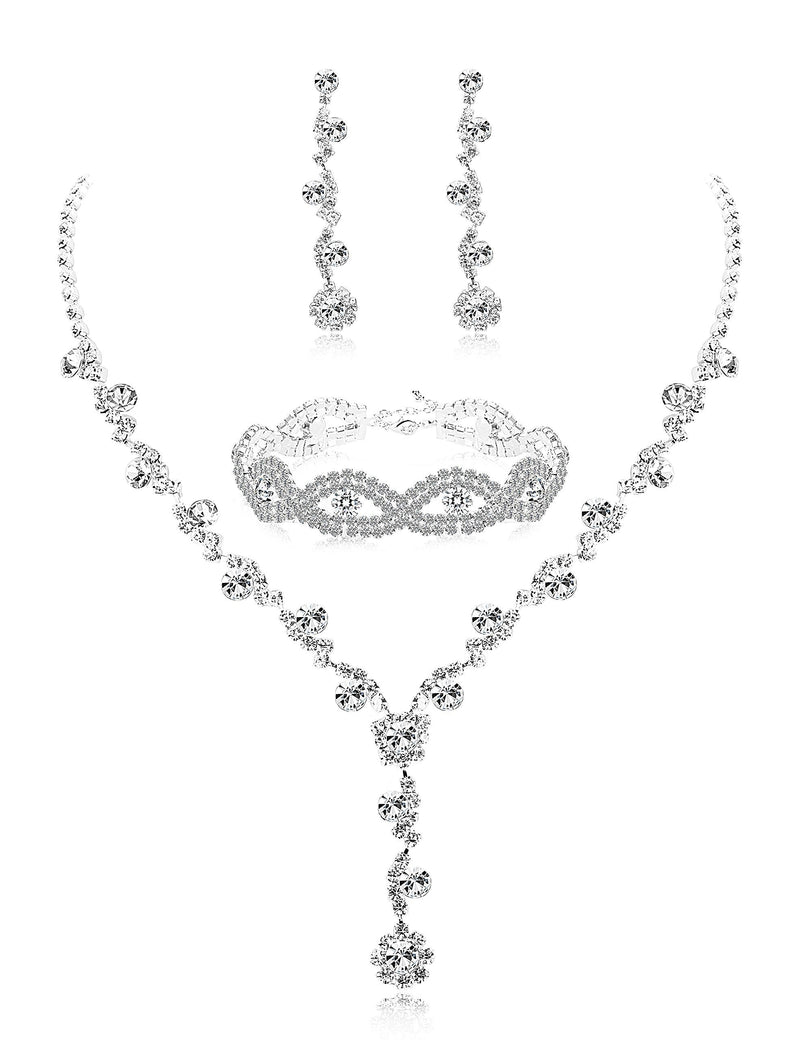 [Australia] - Udalyn Rhinestone Bridesmaid Jewelry Sets for Women Necklace and Earring Set for Wedding with Crystal Bracelet A: Earring+Necklace+Bracelet 