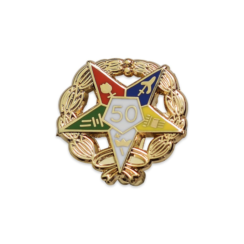 [Australia] - Order of The Eastern Star 50 Year Masonic Lapel Pin - [Gold & White][3/4'' Diameter] 