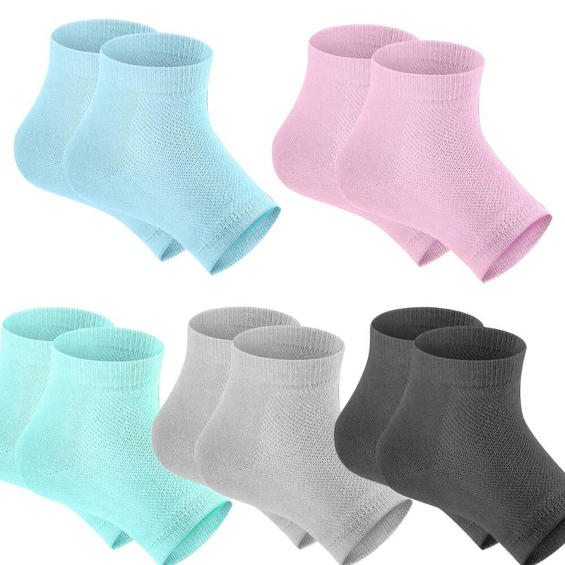[Australia] - Selizo 5 Pairs Moisturizing Gel Heel Socks Open Toe Socks for Dry Hard Cracked Heels, 5 Colors 