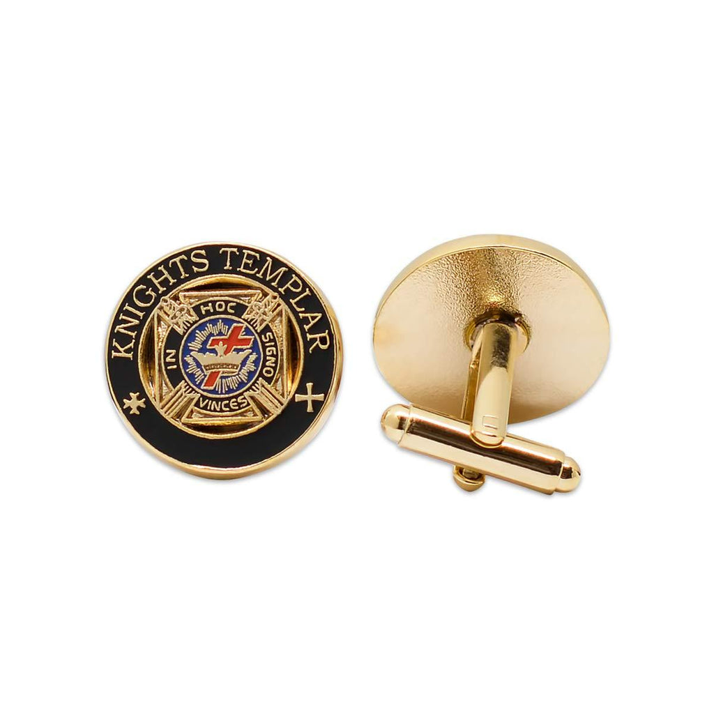 [Australia] - Knights Templar Masonic Cuff Link Pair - [Black & Gold][3/4'' Diameter] 