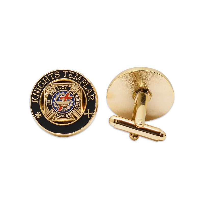 [Australia] - Knights Templar Masonic Cuff Link Pair - [Black & Gold][3/4'' Diameter] 