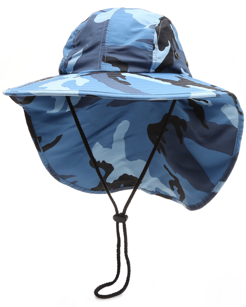 [Australia] - MIRMARU Outdoor Sun Protection Hunting Hiking Fishing Cap Wide Brim hat with Neck Flap Small-Medium Blue Sky Camo 