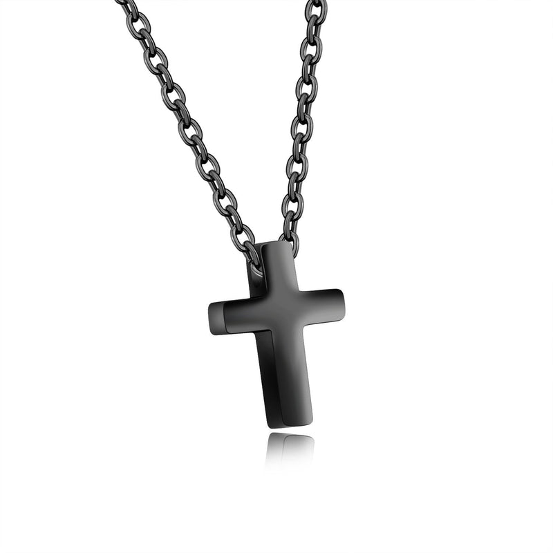 [Australia] - Eymi Children Stainless Steel Small Cross Pendant Necklace Security Hypoallergenic, 16" Chain Black 