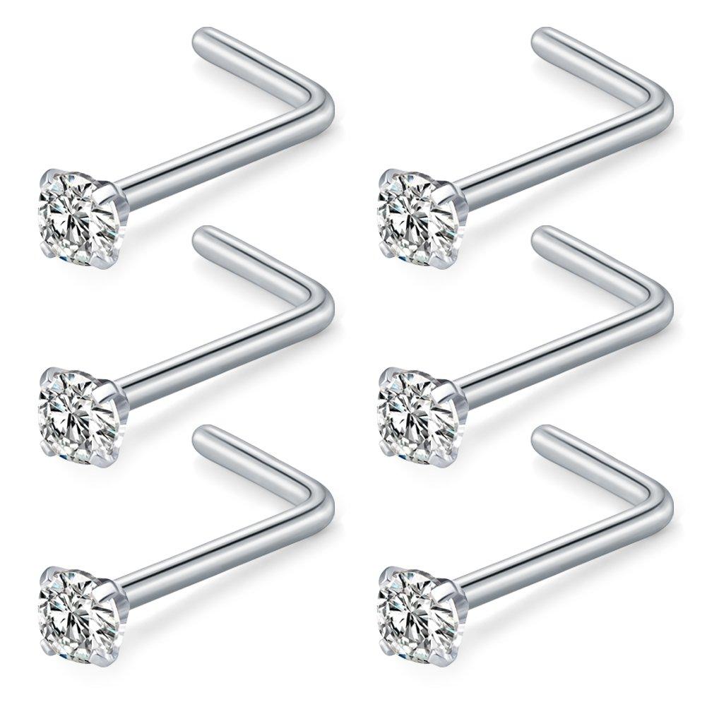 [Australia] - Briana Williams 20G Nose Studs Surgical Stainless Steel 1.5mm 2mm 2.5mm Round Diamond CZ Opal Nose Rings Stud L Shaped Nose Nostrial Piercing Jewelry for Women Men Set A -2mm Clear CZ 