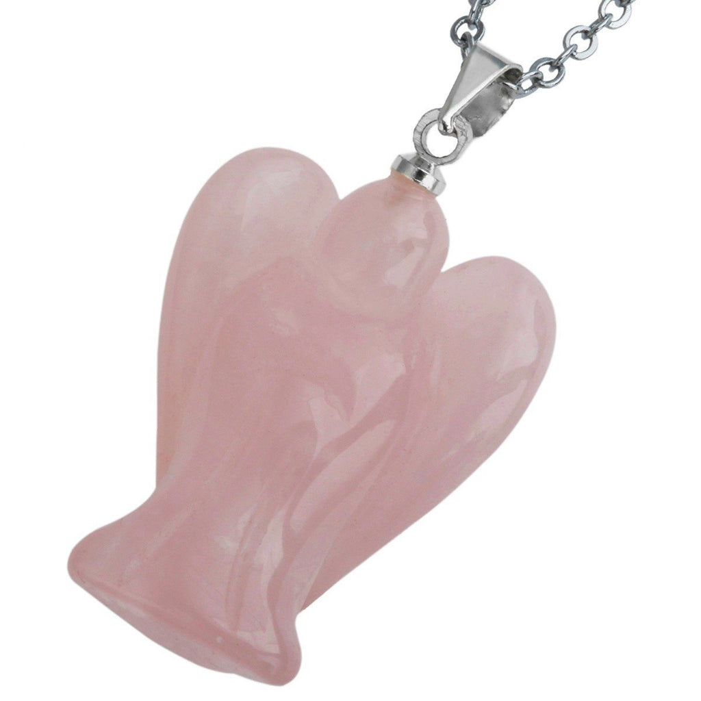 [Australia] - TUMBEELLUWA Guardian Angel Handmade Carved Healing Stone Crystal Pendant with Free Metal Alloy Chain rose quartz crystal stone 