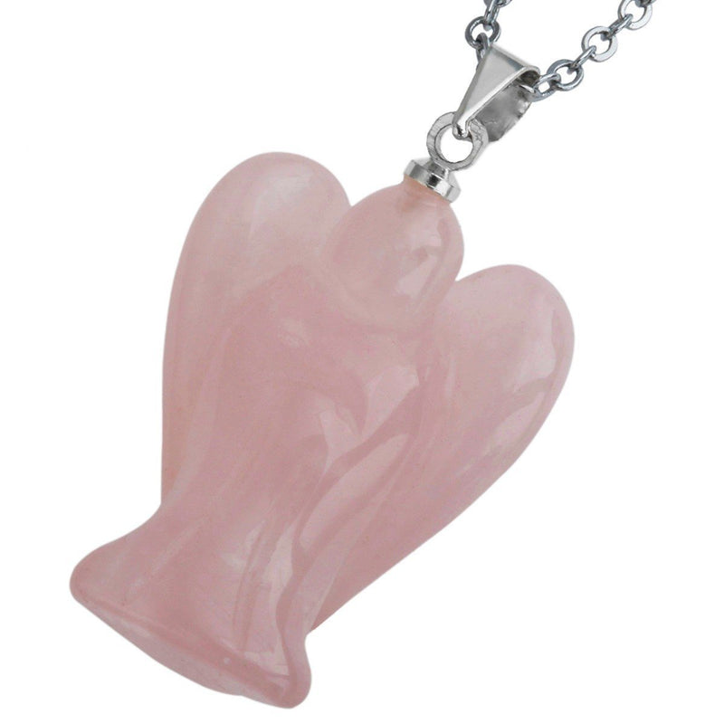 [Australia] - TUMBEELLUWA Guardian Angel Handmade Carved Healing Stone Crystal Pendant with Free Metal Alloy Chain rose quartz crystal stone 