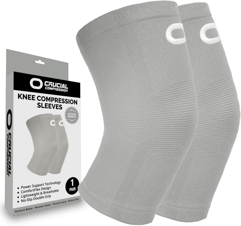 [Australia] - Crucial Compression Knee Sleeve (1 Pair) - Best Knee Braces for Knee Pain for Men & Women - Non-Slip Knee Support for Running, Weightlifting, Basketball, Gym, Workout, Sports X-Large (22.5-25.5") Measure 3" Above Kneecap Gray 