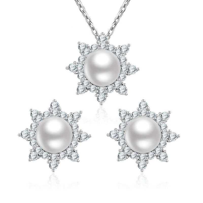 [Australia] - efigo Simple Sterling Silver Pearl Jewelry Set for Women Necklace Earring Set Wedding Bridal Jewelry Sets 4 