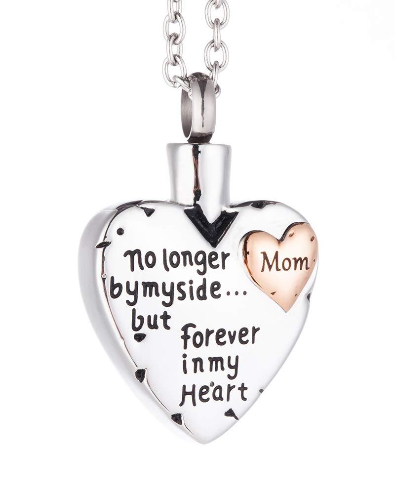 [Australia] - Cremation Jewelry for Ashes Heart Shaped Premium Stainless Steel Keepsake Memorial Necklace Chains for Men Women Carved No Longer By My Side Forever In My Heart (Grandma) Mom 