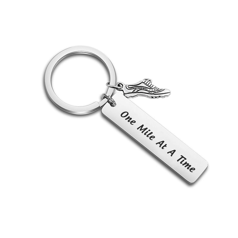 [Australia] - TGBJE Runners Gift Marathon Jewelry One Mile at A Time Keychain Stainless Steel Keychain with Running Shoe Runner Keychain 