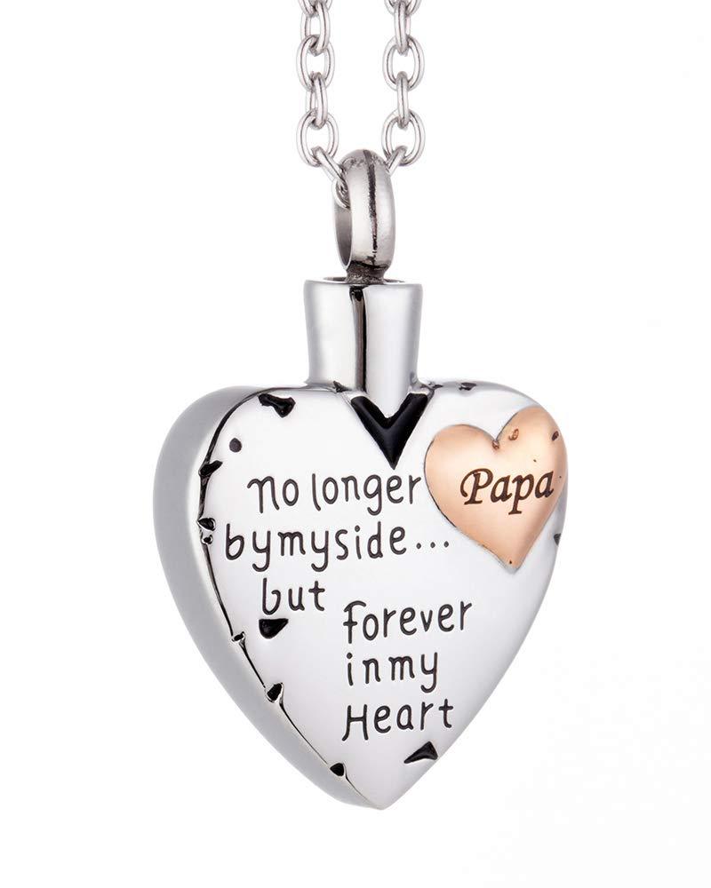 [Australia] - Cremation Jewelry Necklace for Ashes Carved No Longer by My Side Forever in My Heart Ashes Keepsake Memorial Gifts Pendant Locket for Grandma Grandpa Mom Dad Papa Son Brother Sister Husband Wife 