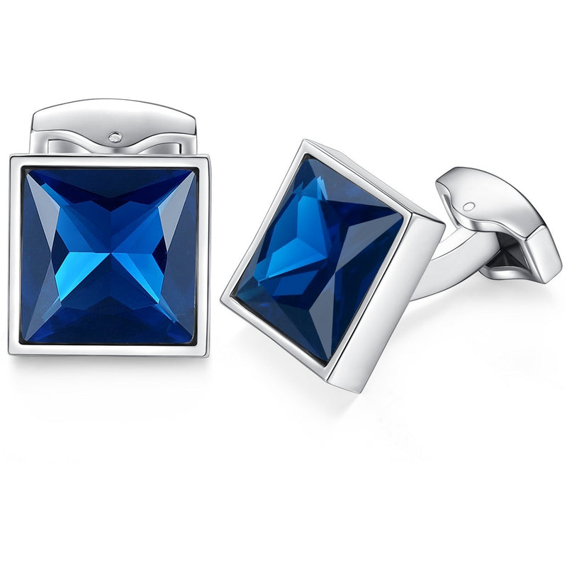 [Australia] - HONEY BEAR Mens Cufflinks Square Crystal Stainless Steel for Wedding Gift Blue 