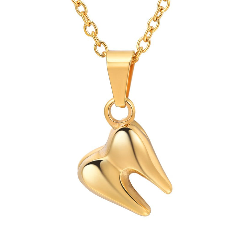 [Australia] - U7 Dental Necklace Mini Cute Teeth Pendant Rolo Chain Stainless Steel / 18K Gold Plated Tooth Necklaces 