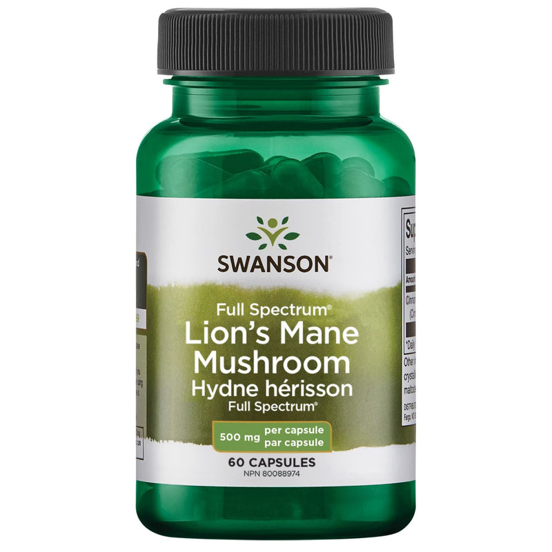 [Australia] - Swanson Lion's Mane Mushroom - Herbal Supplement Promoting Mental Focus, Clarity, & Memory Support - Traditional Brain Booster Supplement Made from Hericium Erinaceus - (60 Capsules, 500mg Each) 1 