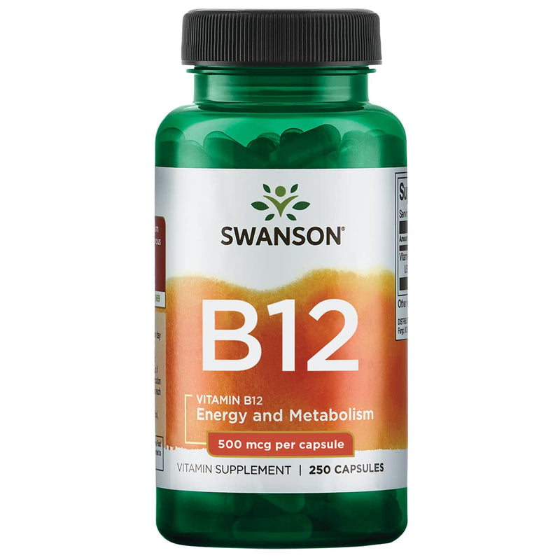 [Australia] - Swanson Vitamin B12 (Cyanocobalamin) - Vitamin Supplement Promoting Energy Metabolism, Nervous System Health & Heart Support - Supports Red Blood Cell Formation (250 Capsules, 500mcg Each) 1 