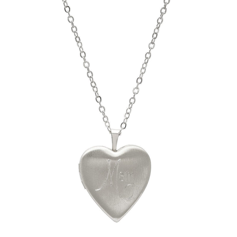 [Australia] - Pori Jewelers 925 Sterling Silver Diamond Cut Heart Locket Necklace in Diamond Cut 18" Chain Silver Mom, 25MM 