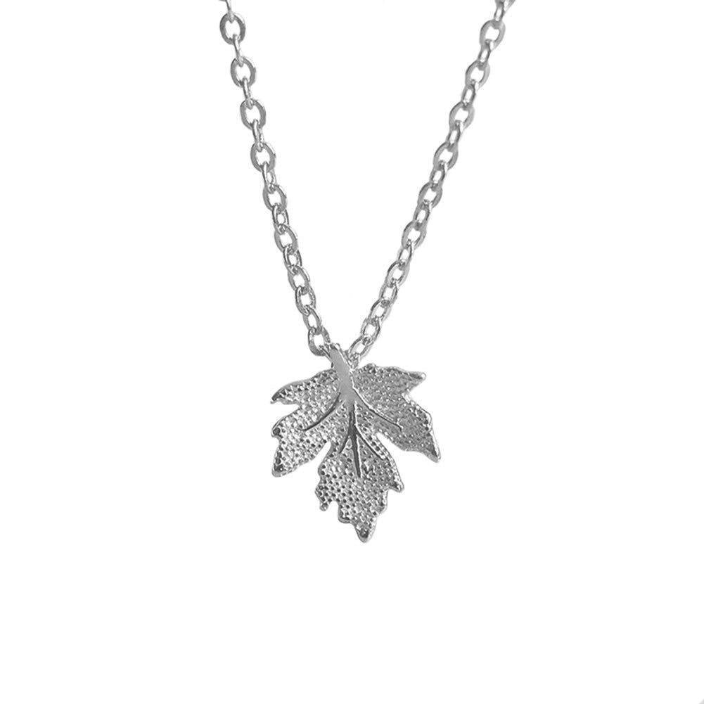 [Australia] - Fashionable Creative Natural Leaves Hemp Maple Leaf Pendant Necklace with Collarbone Chain silver 
