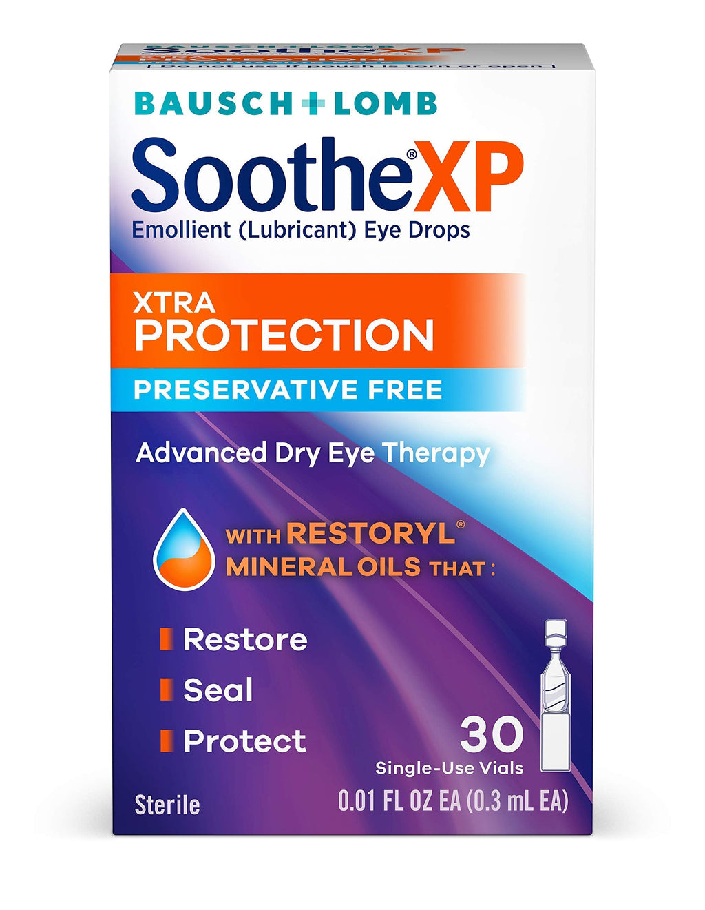 [Australia] - Eye Drops by Bausch & Lomb, Lubricant Relief for Dry Eyes, Soothe XP, Preservative Free, Single Use Dispensers, 0.3 mL, 30 Count 