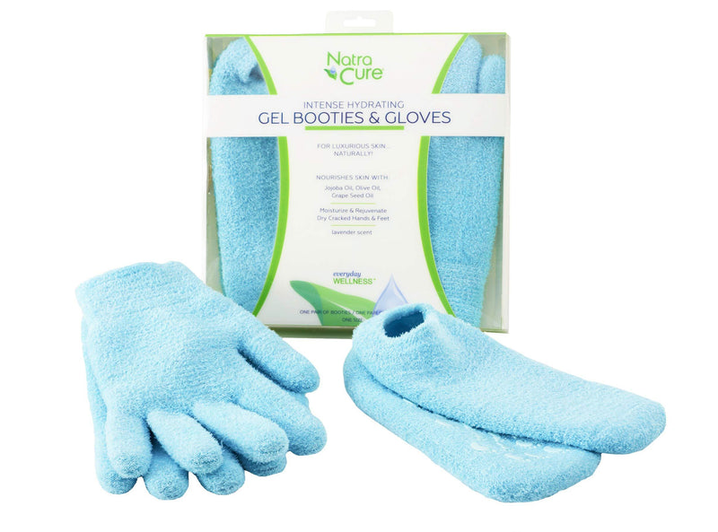 [Australia] - NatraCure Moisturizing Gel Booties and Gloves Set - (For dry skin, dry hands, feet, cracked heels, cuticles, rough skin, dead skin, use with your favorite lotions) - 155/175-AQ/RET - Color: Aqua 