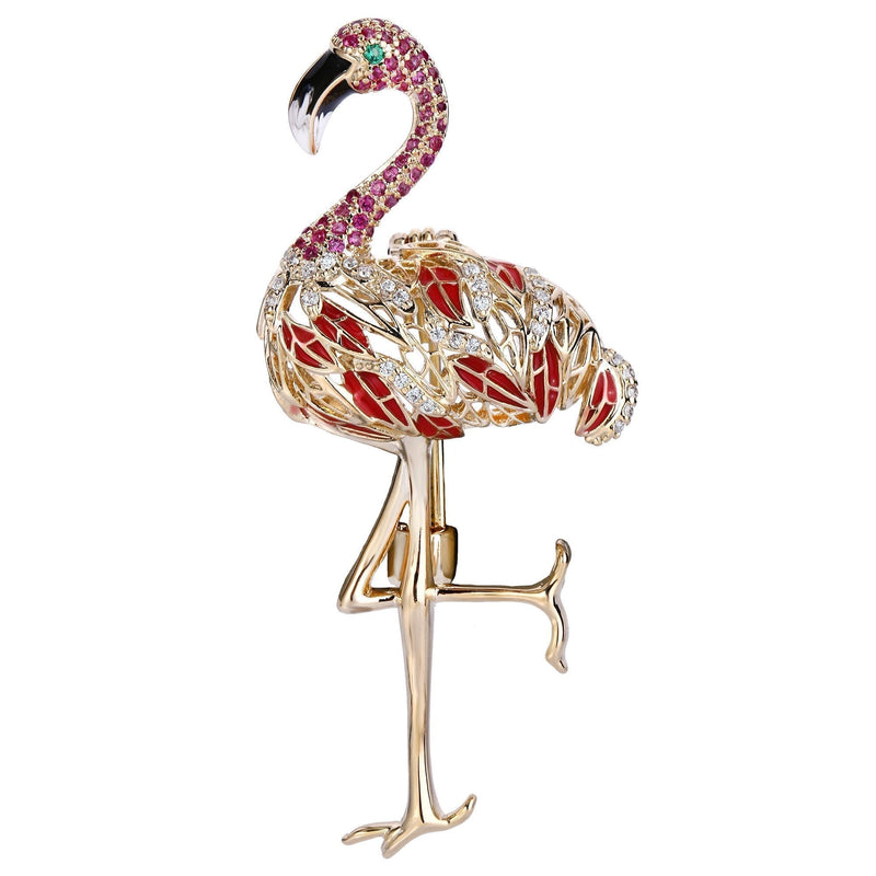 [Australia] - Scarlvambo Party Brooch Pin Flamingo Bird Animal Women's Cubic Zirconia Gold-Tone Red 