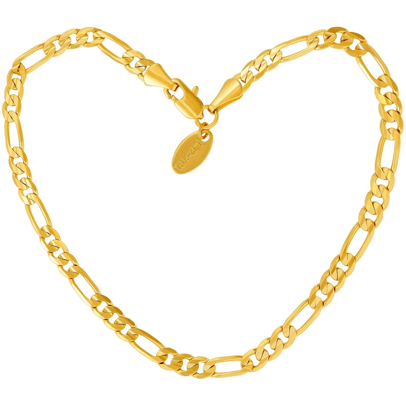 [Australia] - LIFETIME JEWELRY 4mm Figaro Chain Anklet for Women and Men 24k Real Gold Plated 10.0 Inches 