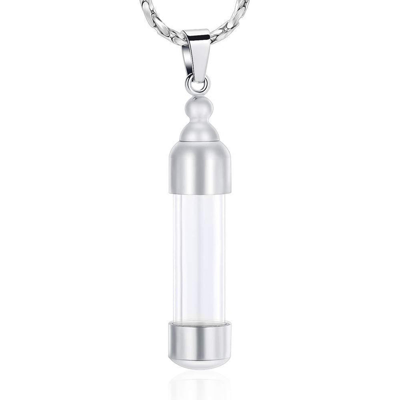 [Australia] - Imrsanl Cremation Jewelry Glass for Ashes Necklace Urn Jewelry Pendant Cylinder Cremation Keepsake Ashes Memorial Jewelry Silver 