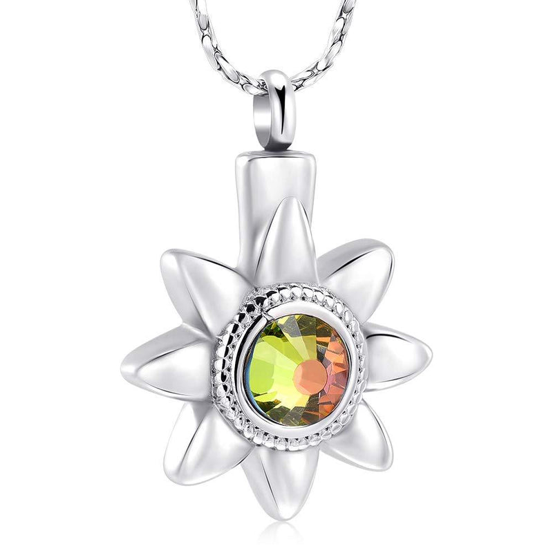 [Australia] - Cremation Jewelry for Ashes with Flower Urn Necklace Stainless Steel Keepsake Memorial Jewelry for Ashes Silver 