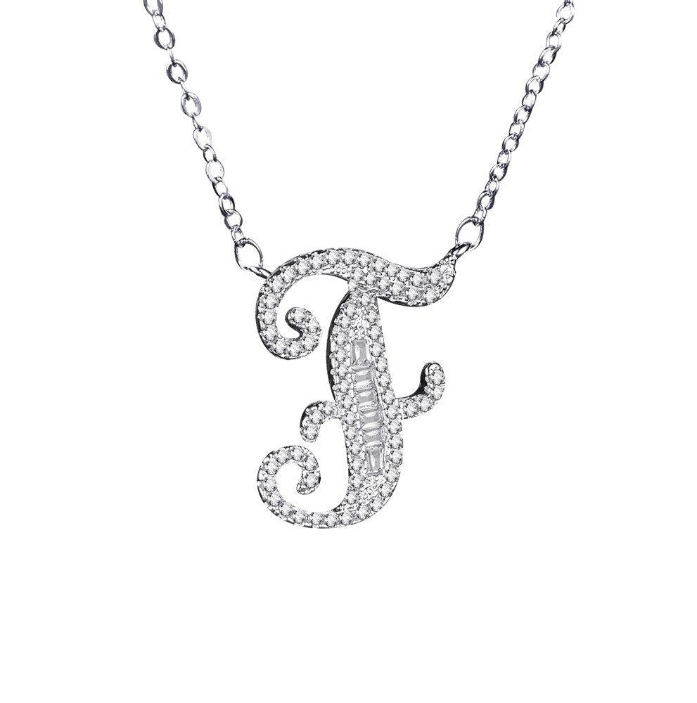 [Australia] - Uloveido A-Z Initial Letter White Gold Plated Necklace Pendant for Women Girls Kids Mom Friend with Cubic Zirconia Stone CZ Crystals NL025 F 