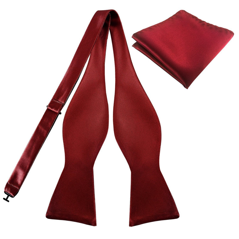 [Australia] - KOOELLE Mens Premium Silky Bowties Tuxedo Solid Colors Bow Ties & Pocket Square Set True Red 