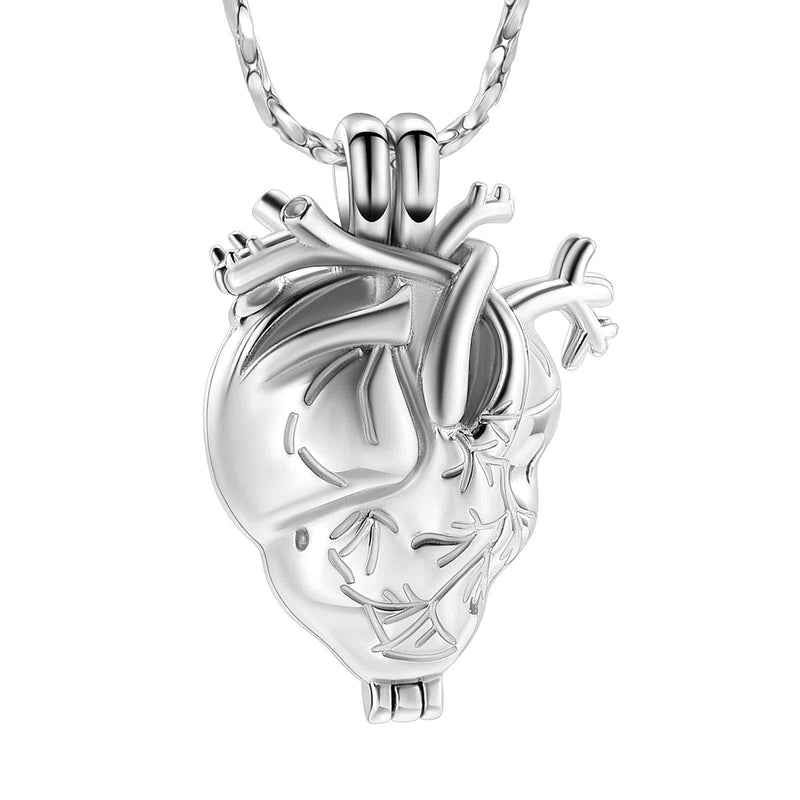 [Australia] - Imrsanl Cremation Jewelry Pendant Necklace for Ashes Holder - Anatomical Heart Urn Necklace for Ashes - Cremation Keepsake Memorial Lockets Silver 