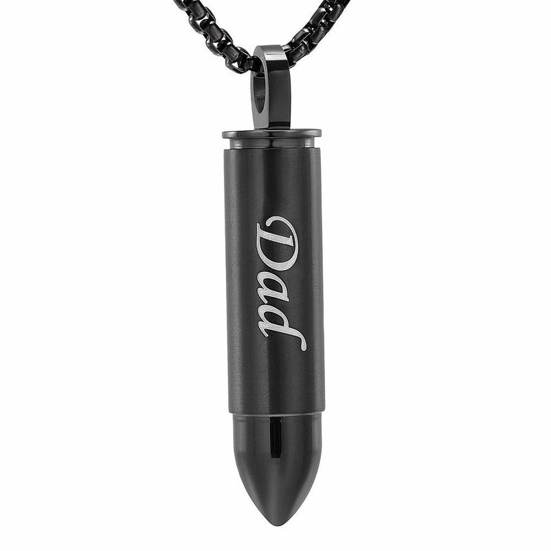 [Australia] - EternityMemory Double-Side Engraving Cross &Mom/Dad/Son Keepsake Jewelry -Black Bullet Cremation Urn Necklace for Ashes Dad 