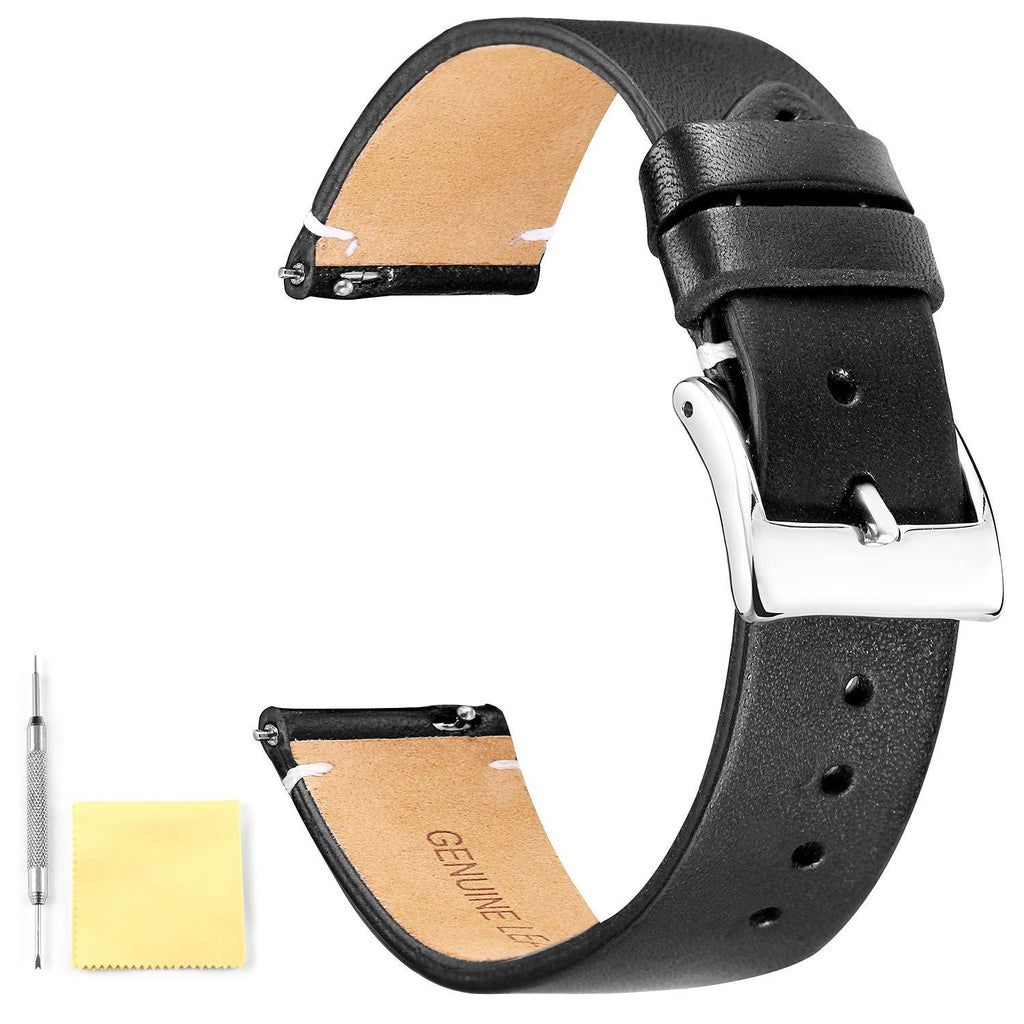 [Australia] - BINLUN Genuine Leather Watch Straps Quick Release Leather Watch Bands with Stainless Metal Buckle Clasp for Men Women 12mm 14mm 16mm 18mm 20mm 22mm 24mm Black 