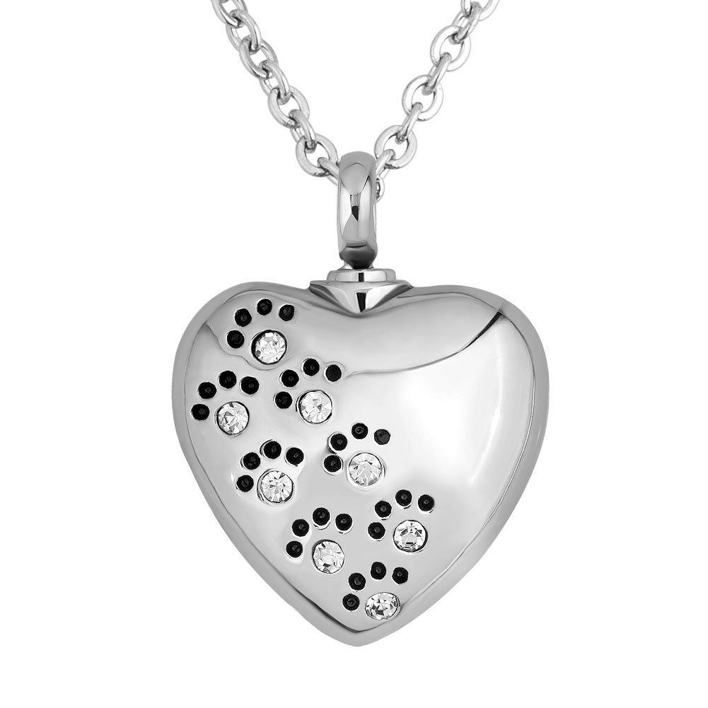 [Australia] - Infinite Memories Love Heart Paw Prints Birthstones Crystal Pendant Urn Necklace for Cremation Ashes Women Girls Clear (APR) 