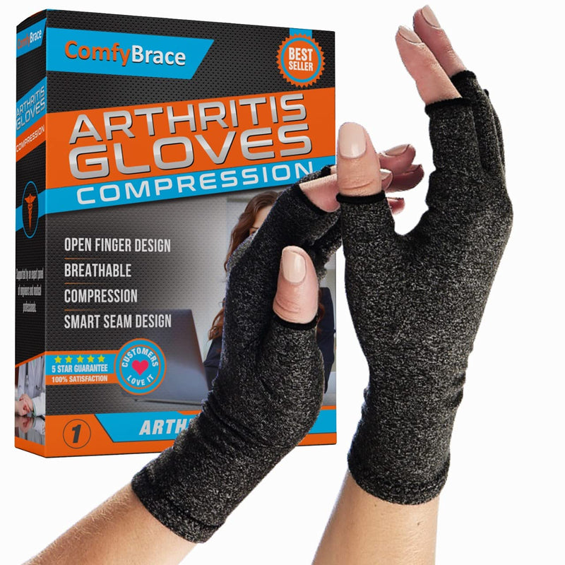 [Australia] - Comfy Brace Arthritis Hand Compression Gloves – Comfy Fit, Fingerless Design, Breathable & Moisture Wicking Fabric – Alleviate Rheumatoid Pains, Ease Muscle Tension (Medium) 