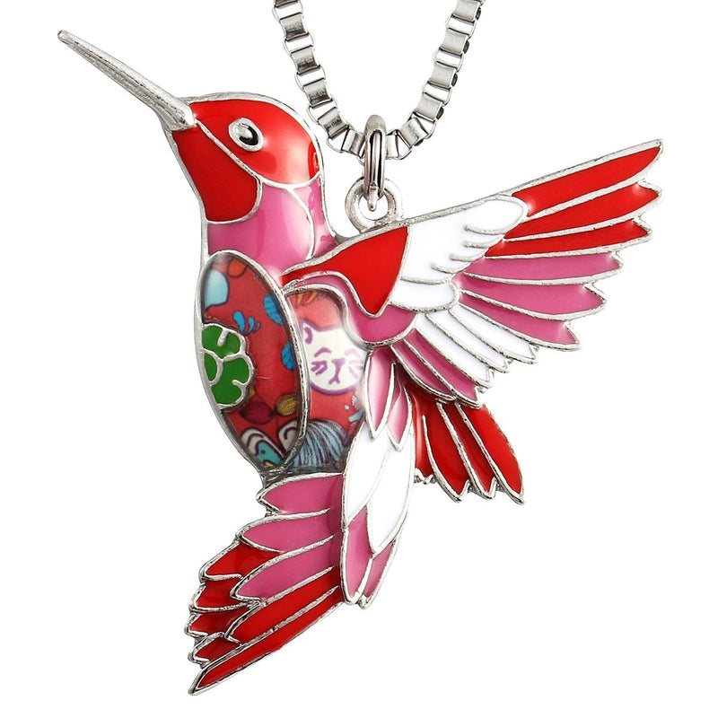 [Australia] - Luckeyui Womens Hummingbird Necklaces & Pendants Unique Colorful Bird Charm Jewelry Gifts Red 