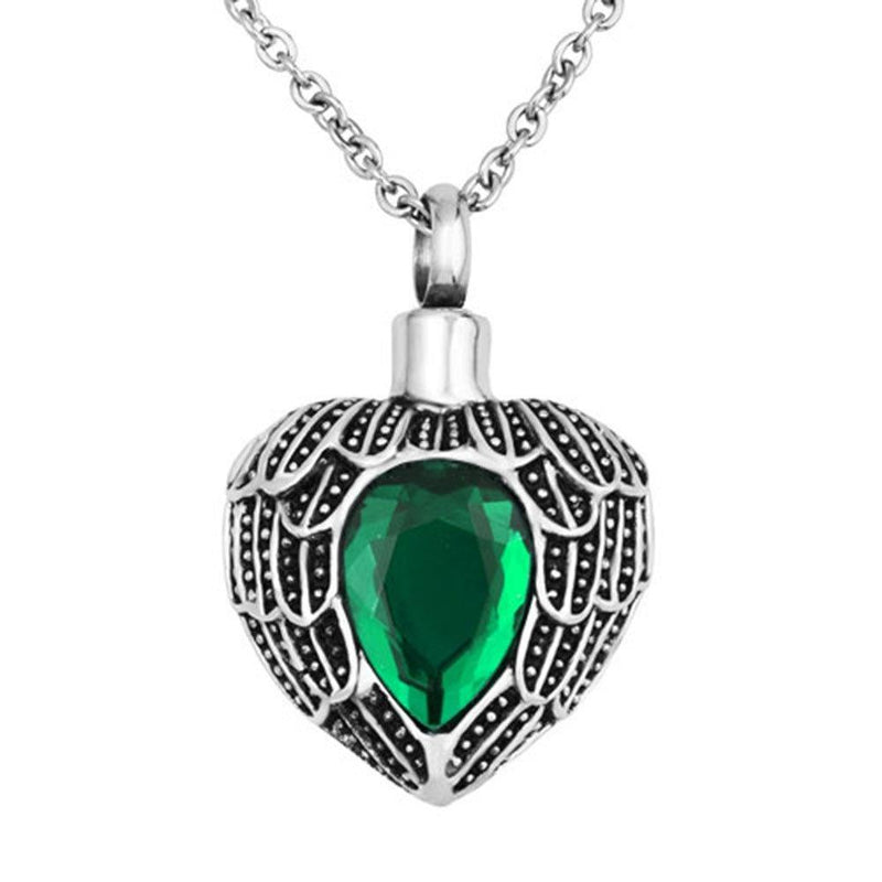 [Australia] - Infinite Memories Guardian Angel Wing Urn Necklace for Ashes Birthstones Heart Urn Necklace June Birthstones - Green 