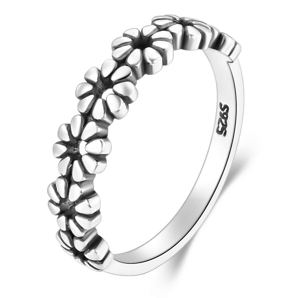 [Australia] - 925 Sterling Silver Ring, BoRuo Daisy Flower Hawaiian High Polish Tarnish Resistant Comfort Fit Wedding Band Ring 4 