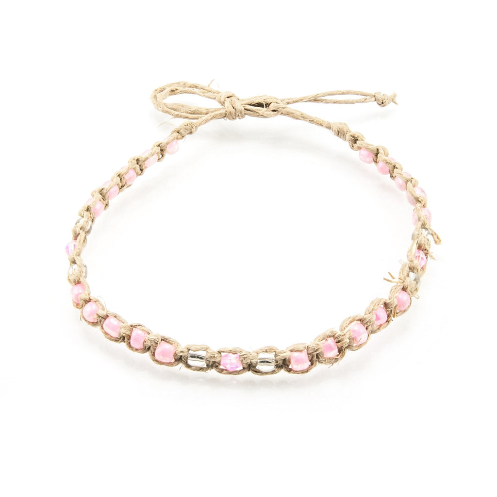 [Australia] - BlueRica Hemp Anklet Bracelet with Pink Glass Beads 