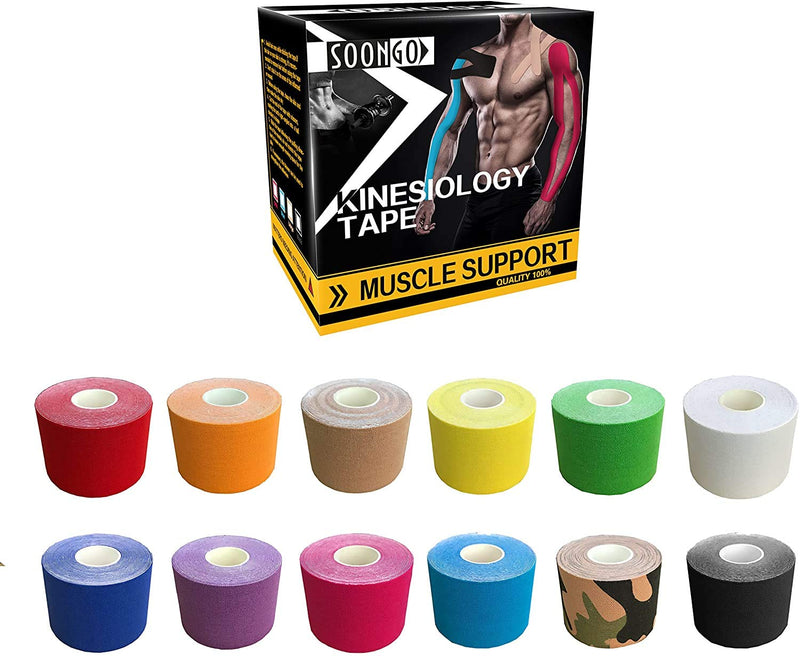 [Australia] - Kinesiology Tape 2 Rolls Physio Relieve Muscle Soreness and Strain Shoulders Wrists Knees Ankles Elastic Waterproof Good Air Permeability Hypoallergenic 2 inch x 16 Foot Black by SOONGO 2 Count (Pack of 1) 