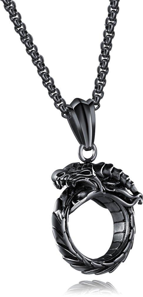 [Australia] - Heavstjer Hip Hop Stainless Steel Dragon Head Medallion Pendant Necklace,22inches Link Chain Plated Black 