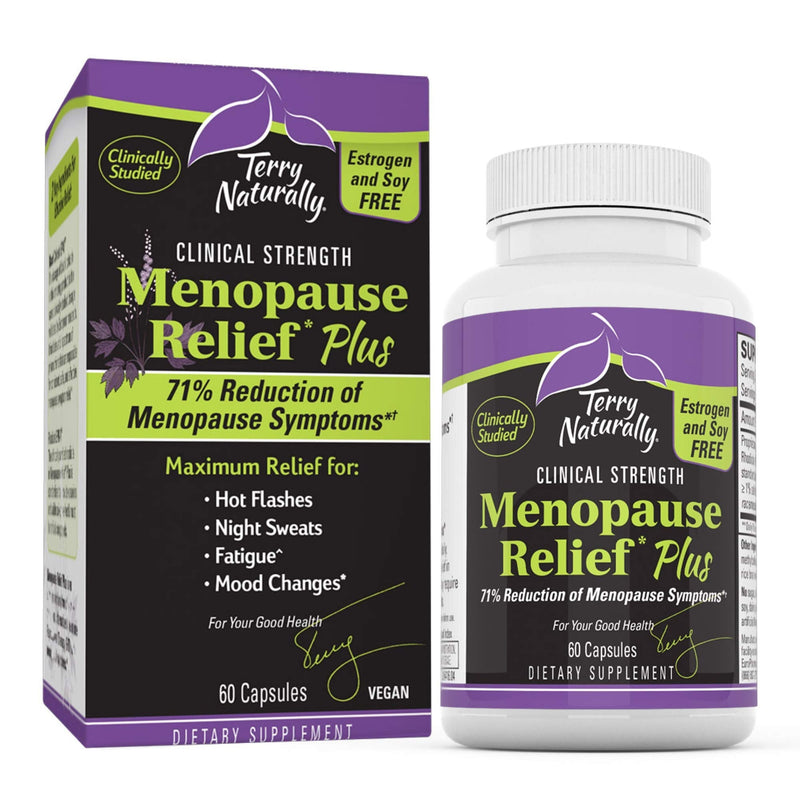 [Australia] - Terry Naturally Menopause Relief Plus - Rhodiola & Black Cohosh Complex, 60 Vegan Capsules - Hot Flash & Night Sweat Relief, Energy & Mood Support, Soy Free - Non-GMO, Gluten-Free - 60 Servings 