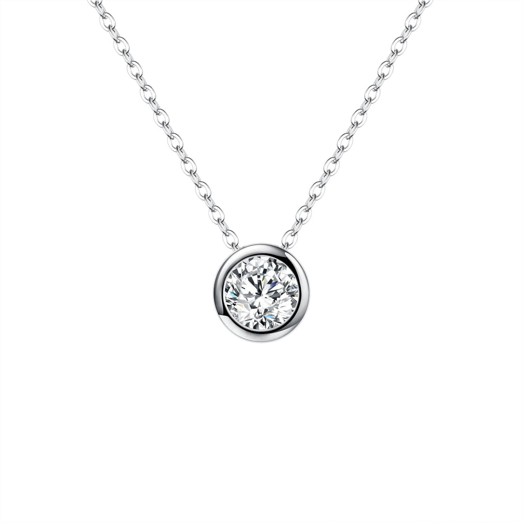 [Australia] - EVER FAITH Women's Sterling Silver Clear Cubic Zirconia Bezel Setting Daily Pendant Choker Necklace Round 