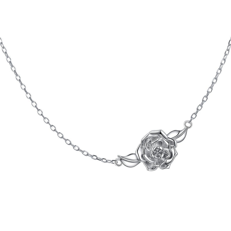 [Australia] - S925 Sterling Silver Jewelry Sideways Camellia Flower Choker Necklace 14+4" A 