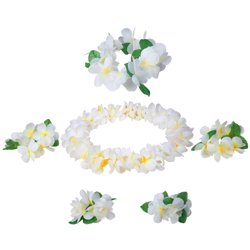 [Australia] - Udalyn Hawaiian Luau Flower Leis Jumbo Necklaces Bracelets Headband Anklets Set 6-7 Pack B: 6 PCS White 